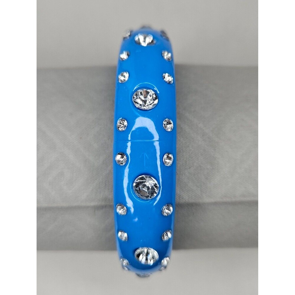 VTG Deadstock Y2K Blue Rhinestone Bangle Bracelet Chunky Acrylic Stack 8"